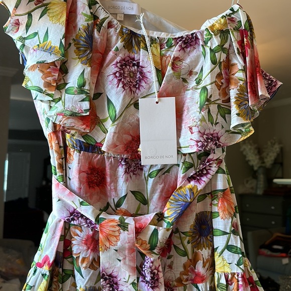 Borgo de nor Petra linen one shoulder tiered midi dress - Picture 8 of 16